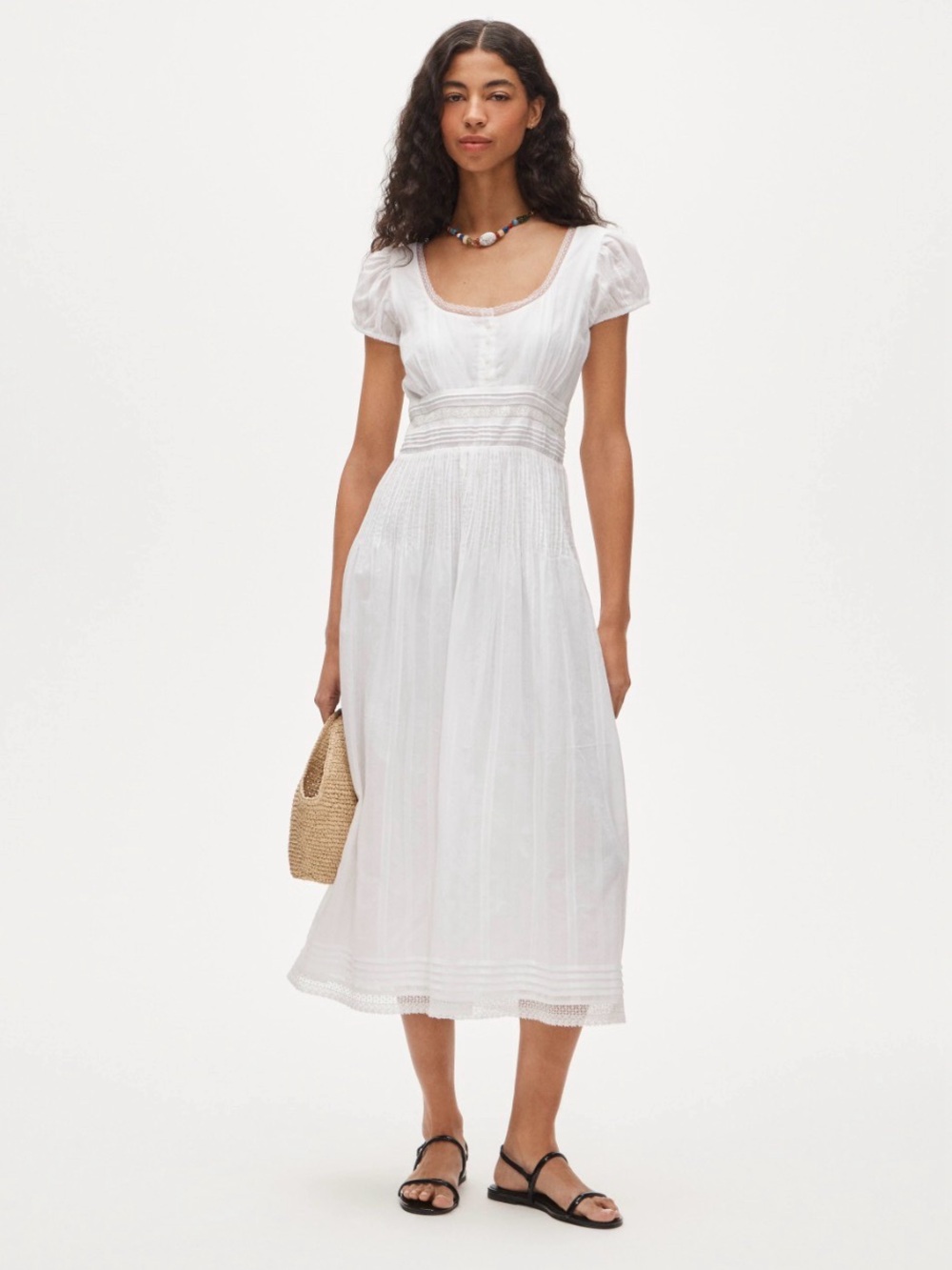 J.Crew Lace-Trim Pintuck Midi Dress Cotton Dobby White Size 4 NWT